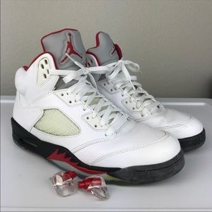 Air Jordan 5 White Fire Red Sneakers